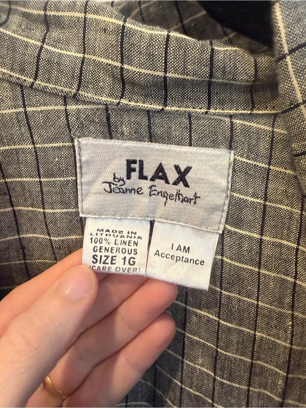 Flax Windowpane Linen Shirt Dress in Gray, black and Cream plaid - Picture 4 of 17